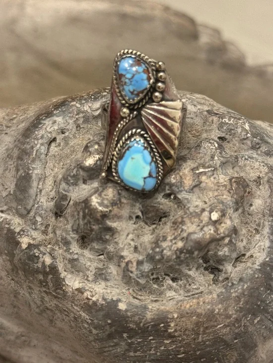 GOLDEN HILLS TURQUOISE 925 STERLING SILVER ADJUSTABLE RING - Picture 5 of 17